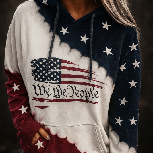 Women's American Flag Pullover Hoodie Patriotic Sweater