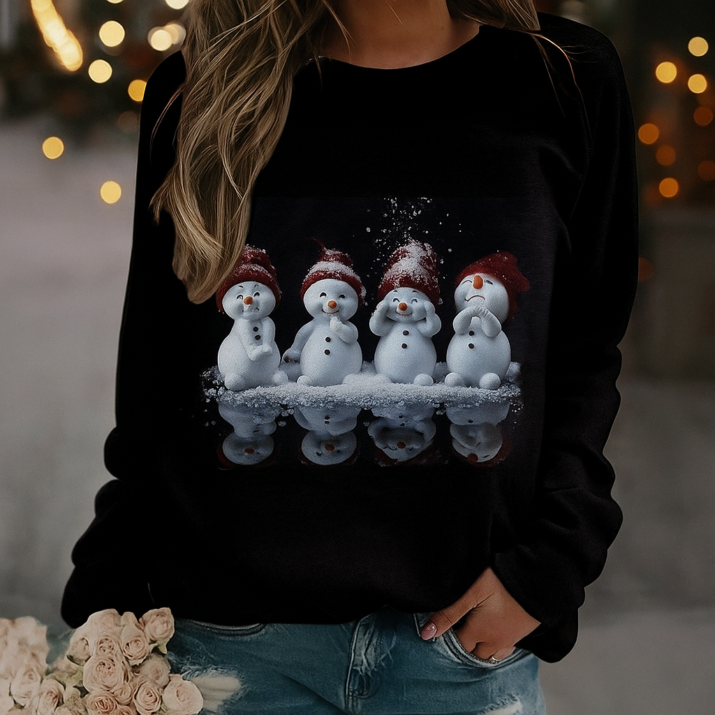 Sudadera de mujer con muñeco de nieve de Navidad, suéter cómodo de invierno