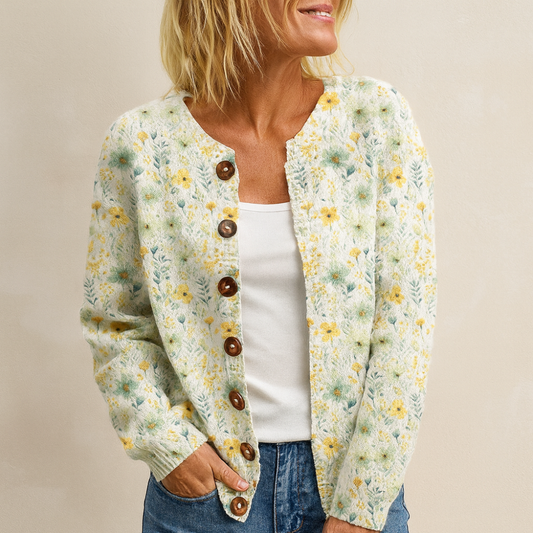 Women's Knitted Flowers Sweatshirt Long Sleeve Oversized Cardigan