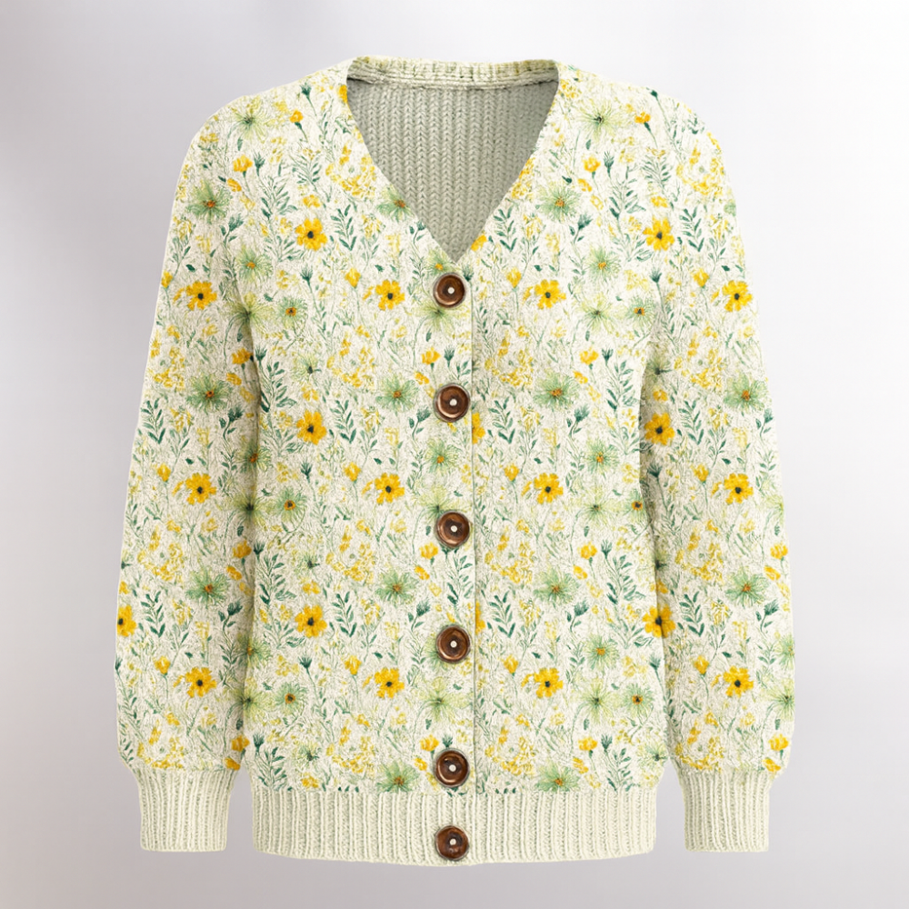 Women's Knitted Flowers Sweatshirt Long Sleeve Oversized Cardigan