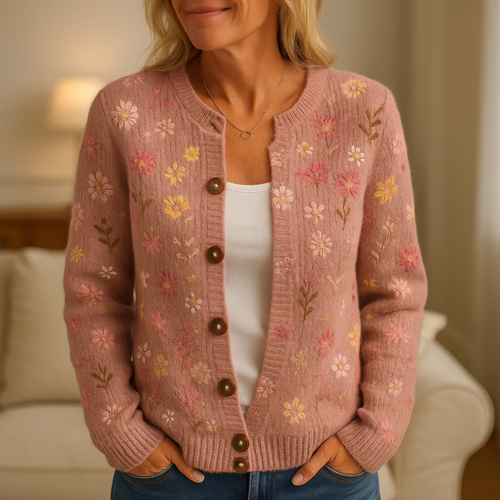 Women's Knitted Flowers Sweatshirt Long Sleeve Oversized Cardigan