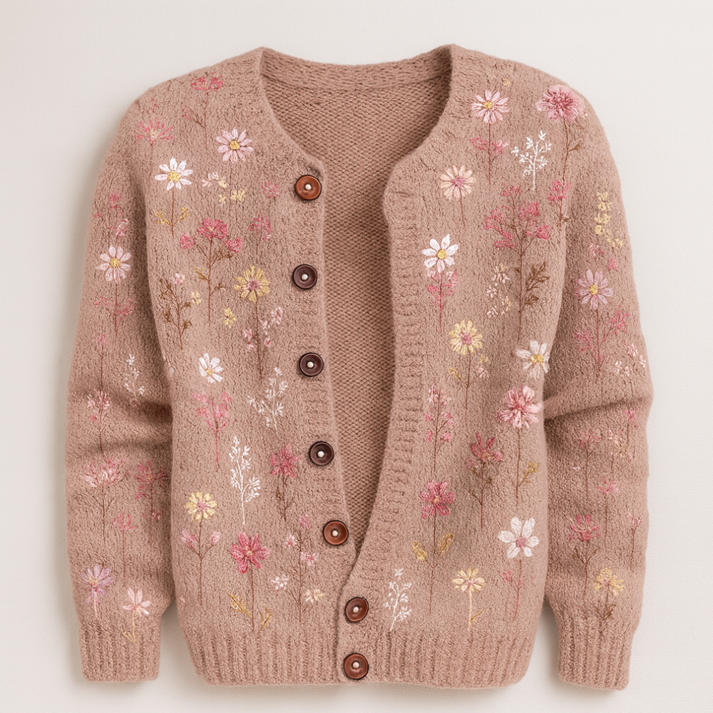 Women's Knitted Flowers Sweatshirt Long Sleeve Oversized Cardigan