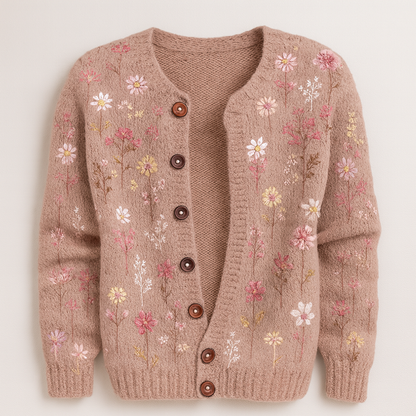 Women's Knitted Flowers Sweatshirt Long Sleeve Oversized Cardigan