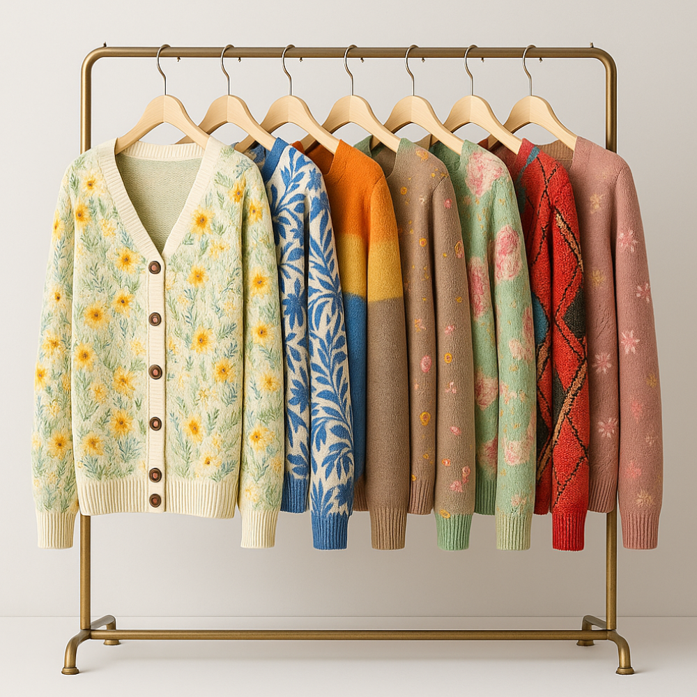 Women's Knitted Flowers Sweatshirt Long Sleeve Oversized Cardigan