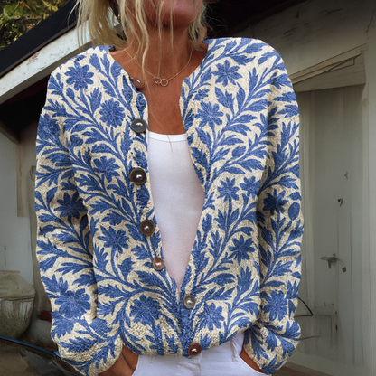 Women's Knitted Flowers Sweatshirt Long Sleeve Oversized Cardigan