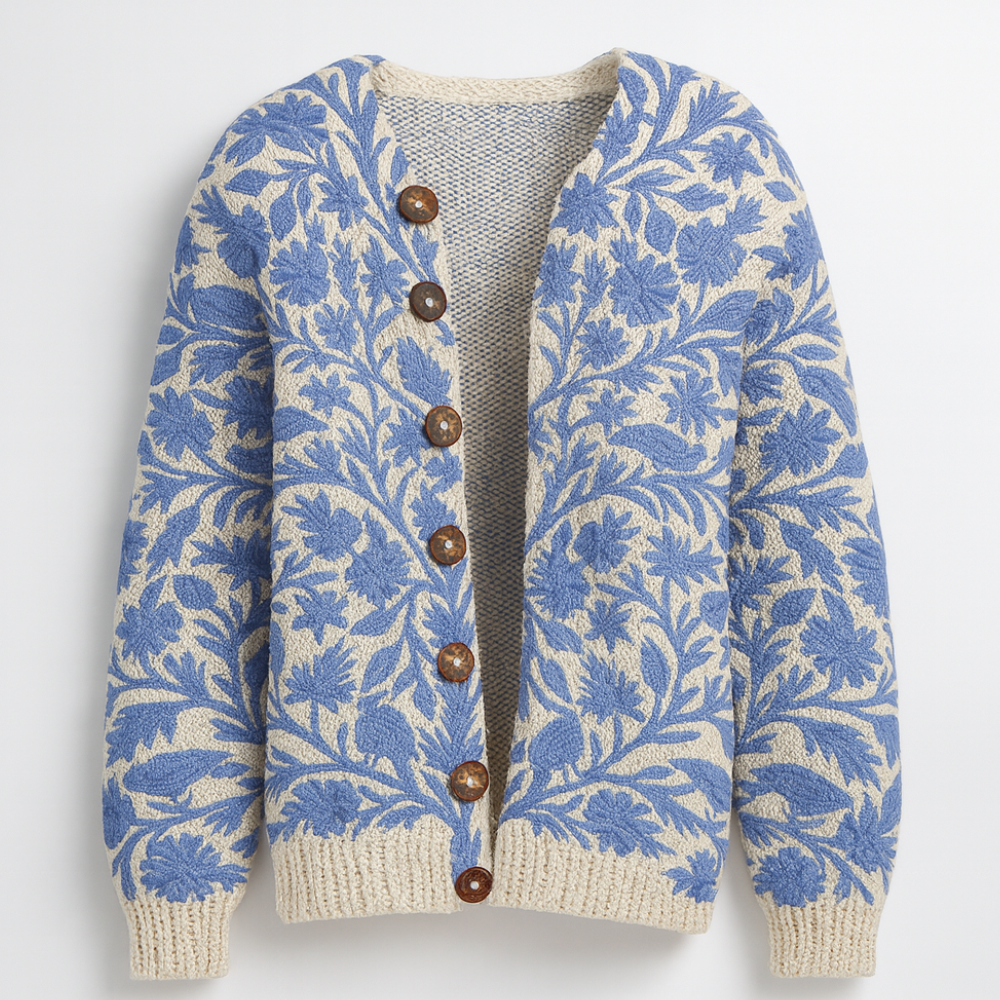 Women's Knitted Flowers Sweatshirt Long Sleeve Oversized Cardigan