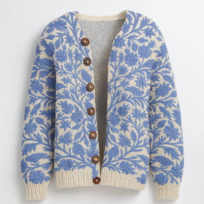 Women's Knitted Flowers Sweatshirt Long Sleeve Oversized Cardigan