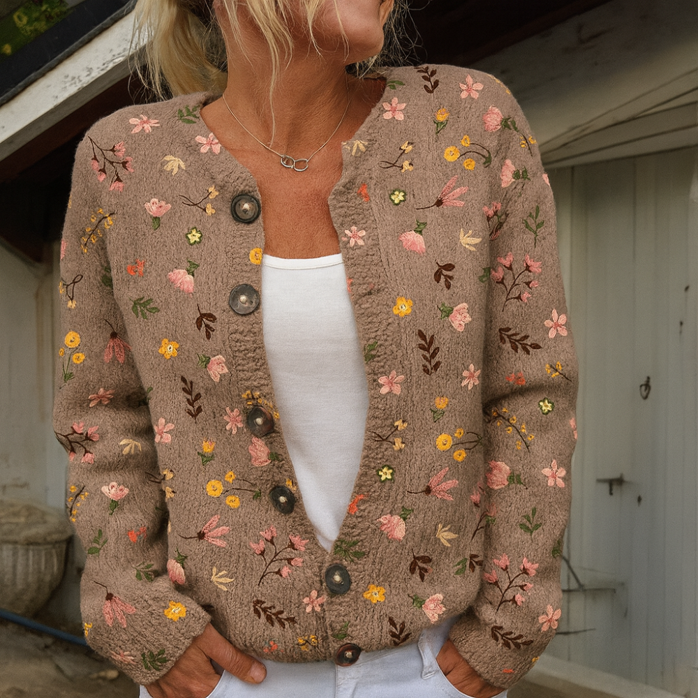 Women's Knitted Flowers Sweatshirt Long Sleeve Oversized Cardigan
