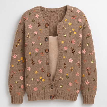 Women's Knitted Flowers Sweatshirt Long Sleeve Oversized Cardigan