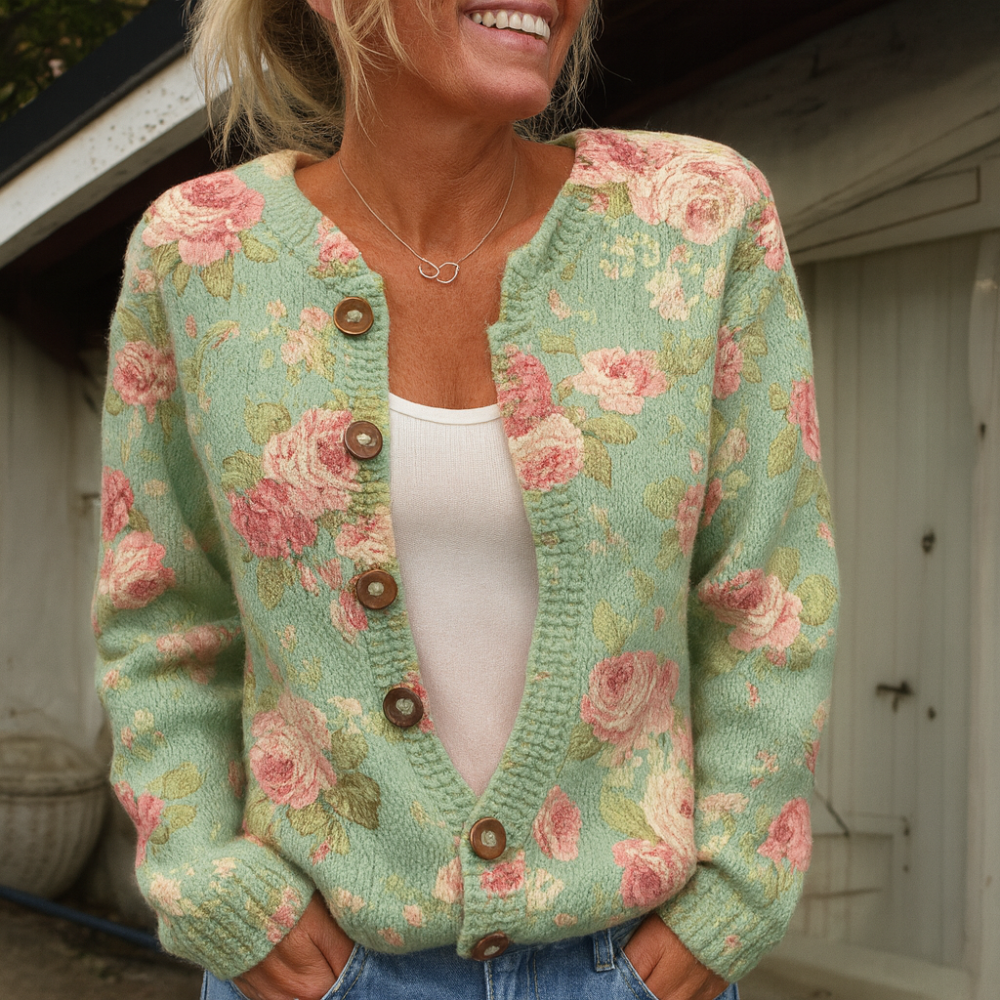Women's Knitted Flowers Sweatshirt Long Sleeve Oversized Cardigan