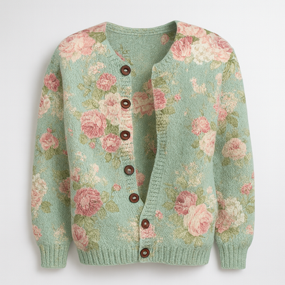 Women's Knitted Flowers Sweatshirt Long Sleeve Oversized Cardigan