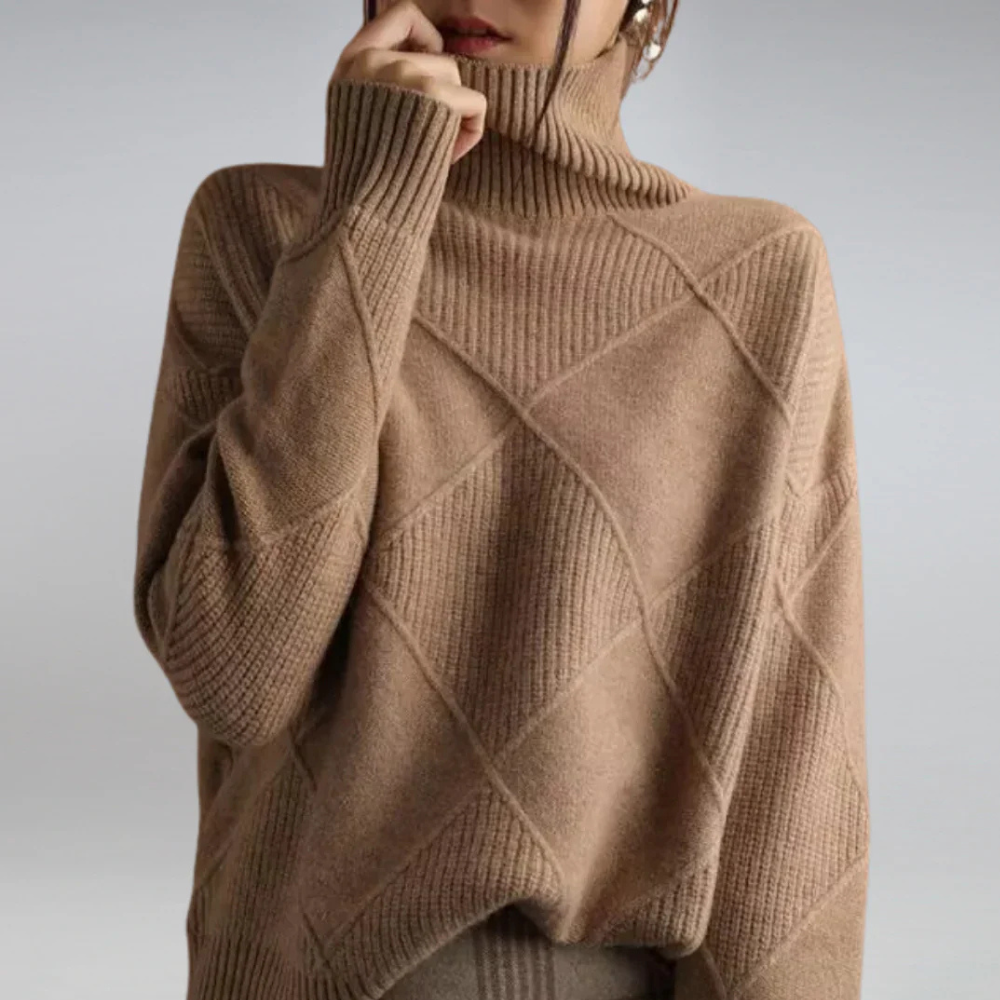 Suéter de cuello alto de punto para mujer, manga larga, oversize