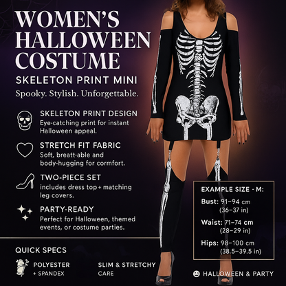 Women's Costume - Skeleton Print Mini