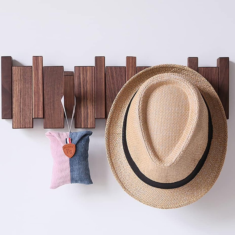 Perchero de pared de madera con llaves, ganchos plegables magnéticos, organizador para entrada