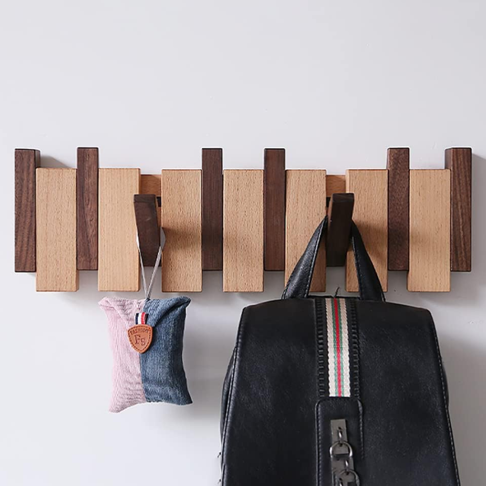 Perchero de pared de madera con llaves, ganchos plegables magnéticos, organizador para entrada