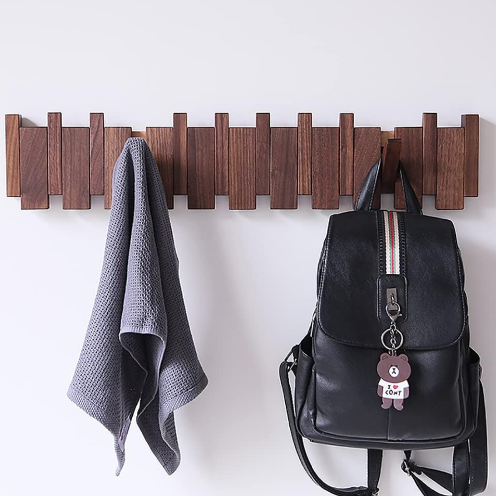 Perchero de pared de madera con llaves, ganchos plegables magnéticos, organizador para entrada