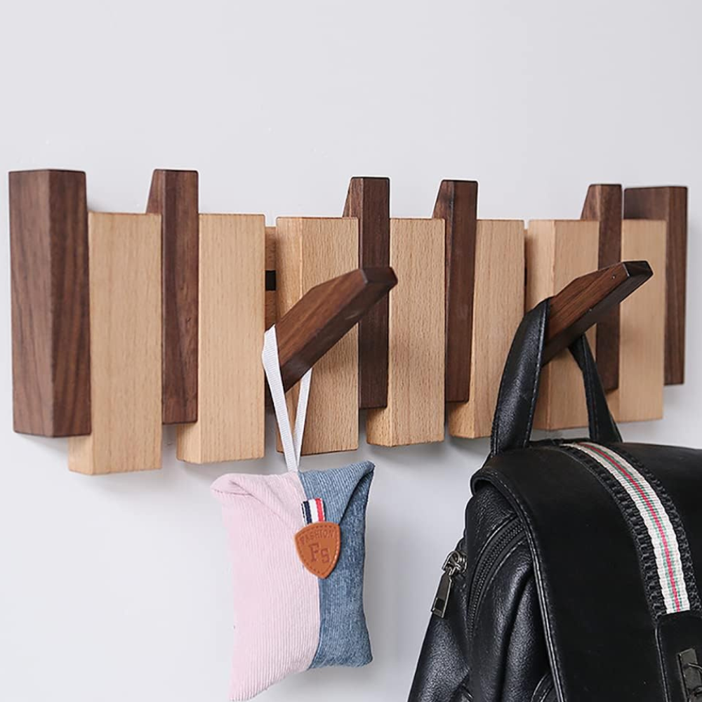Perchero de pared de madera con llaves, ganchos plegables magnéticos, organizador para entrada