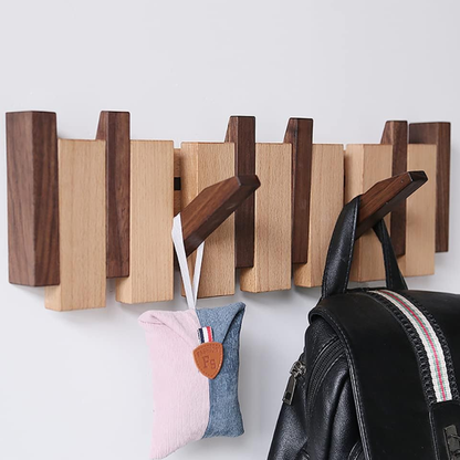 Wood Wall Key Coat Rack Magnetic Folding Hooks Entryway Organizer