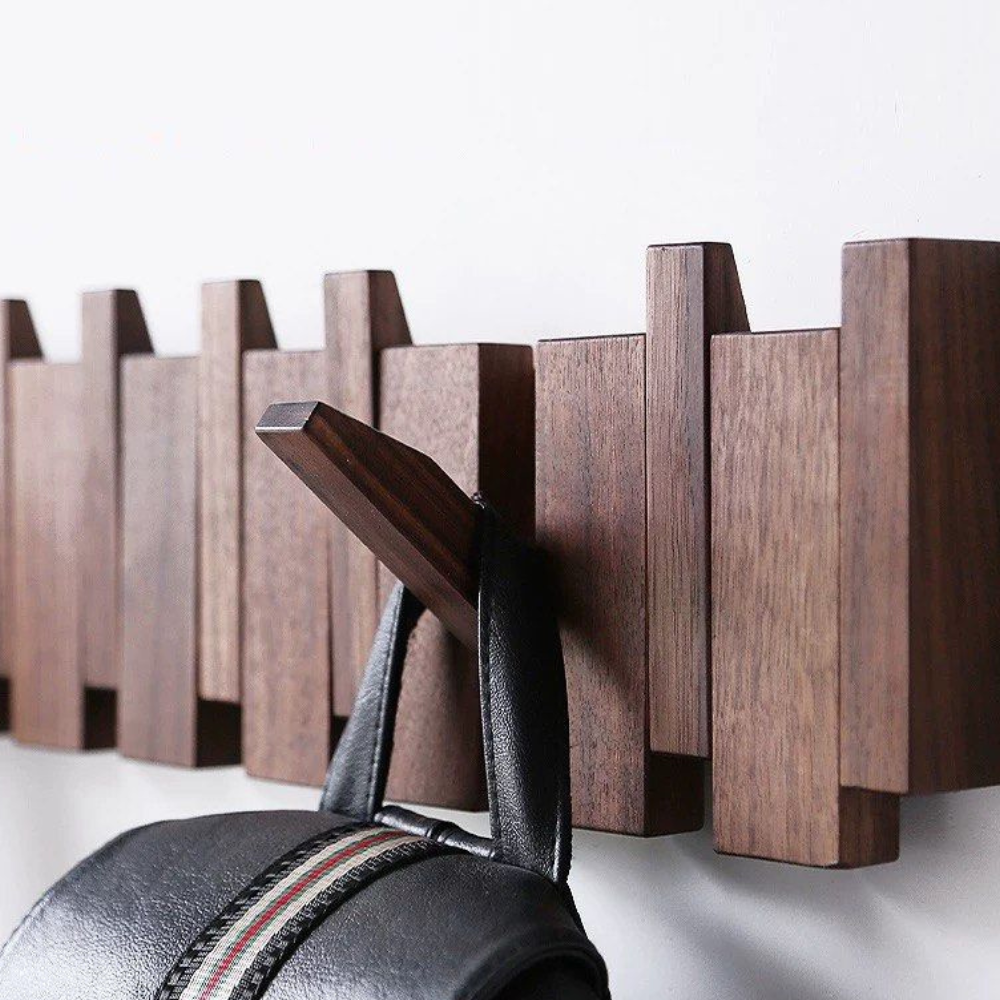 Perchero de pared de madera con llaves, ganchos plegables magnéticos, organizador para entrada