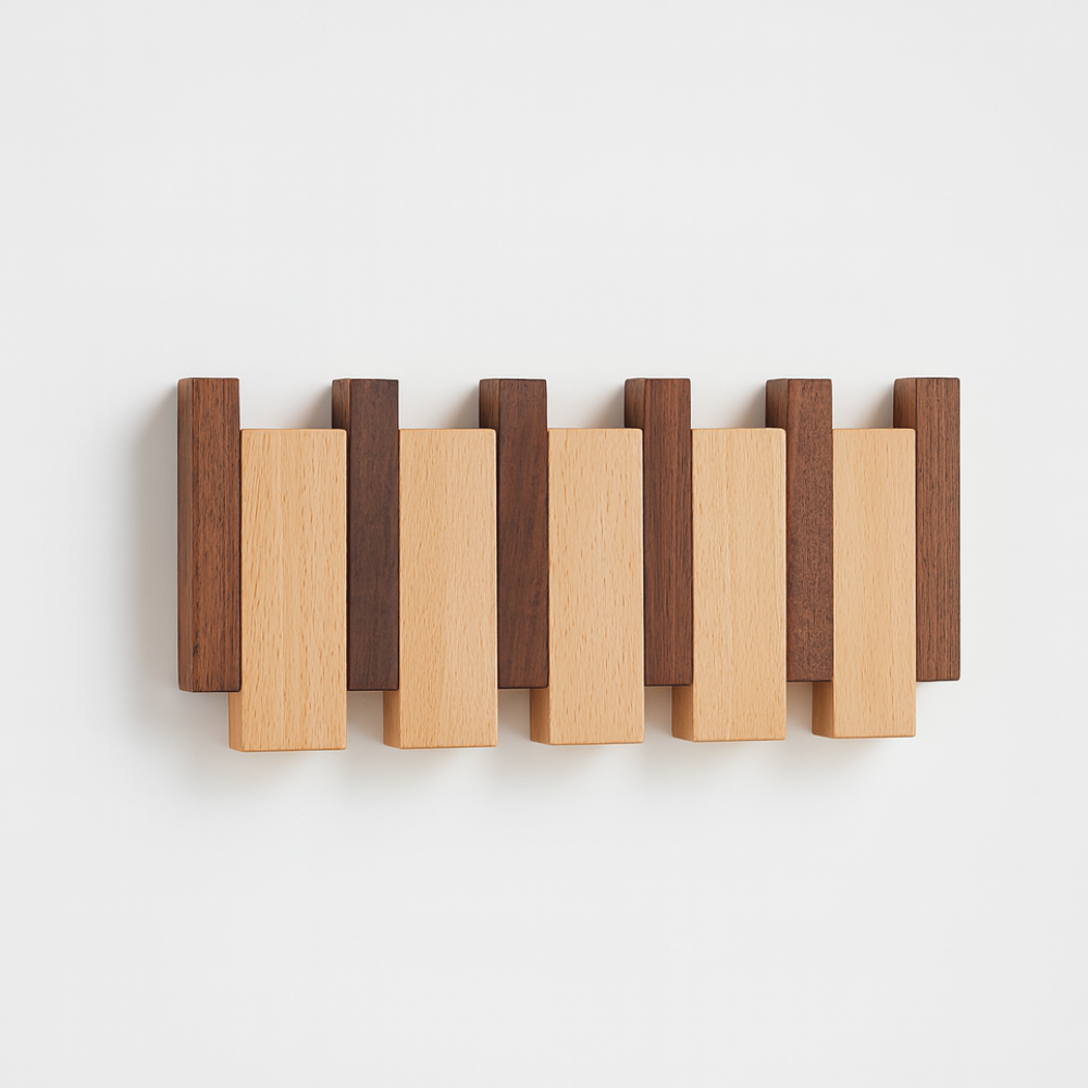 Perchero de pared de madera con llaves, ganchos plegables magnéticos, organizador para entrada