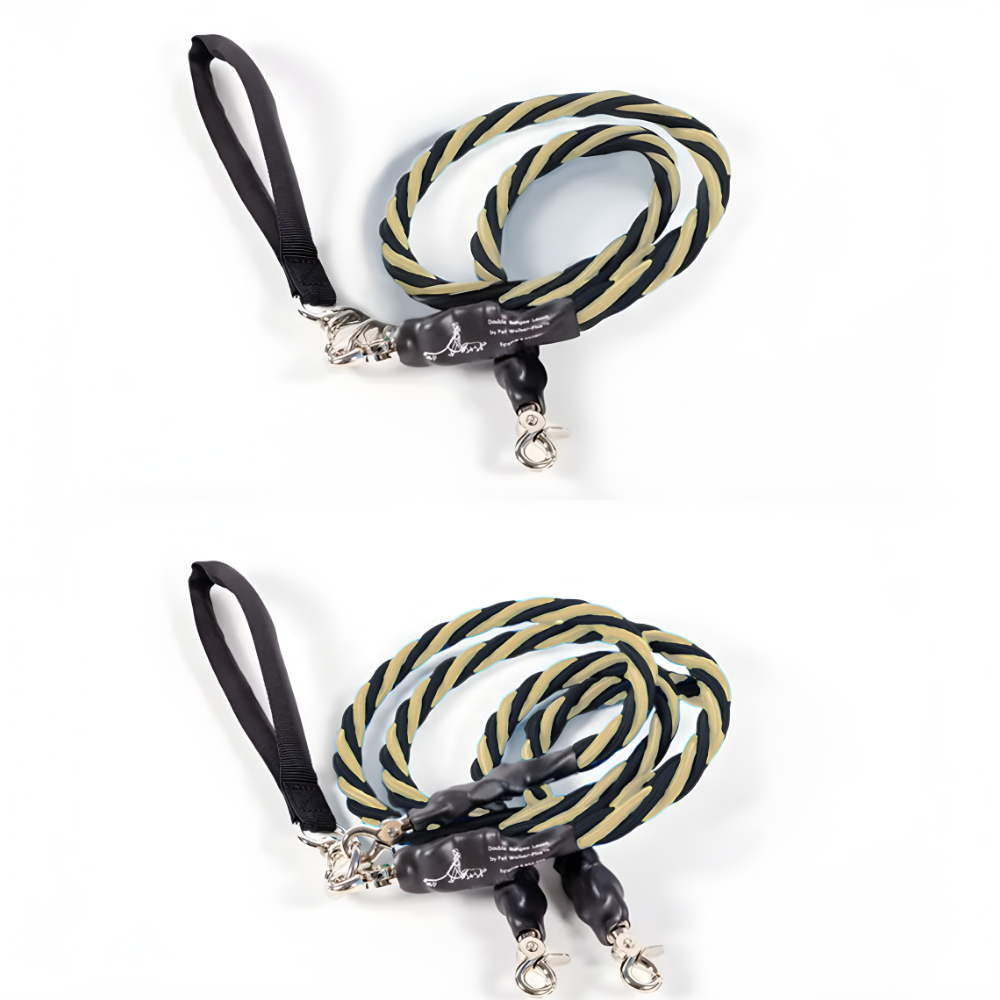Pets Leash Double Nylon No Tangle Swivel Bungee Padded Handle