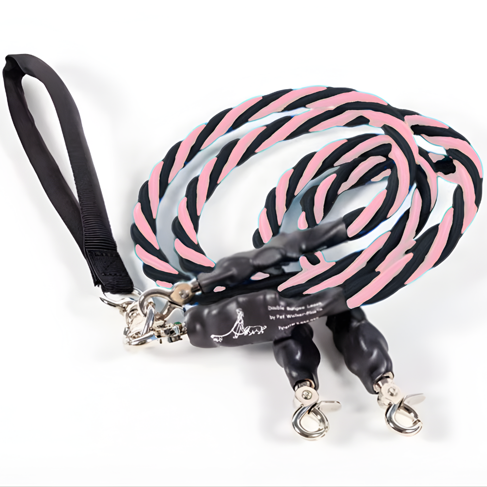 Pets Leash Double Nylon No Tangle Swivel Bungee Padded Handle