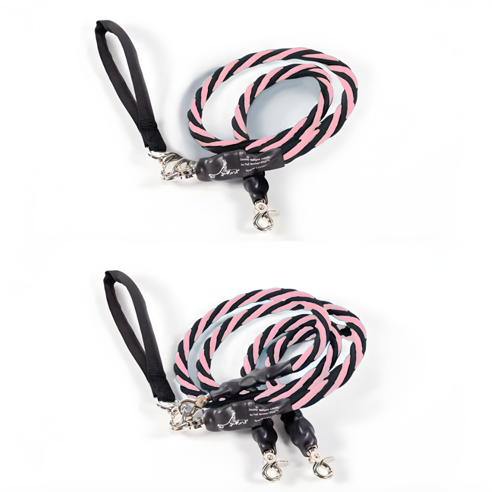 Pets Leash Double Nylon No Tangle Swivel Bungee Padded Handle