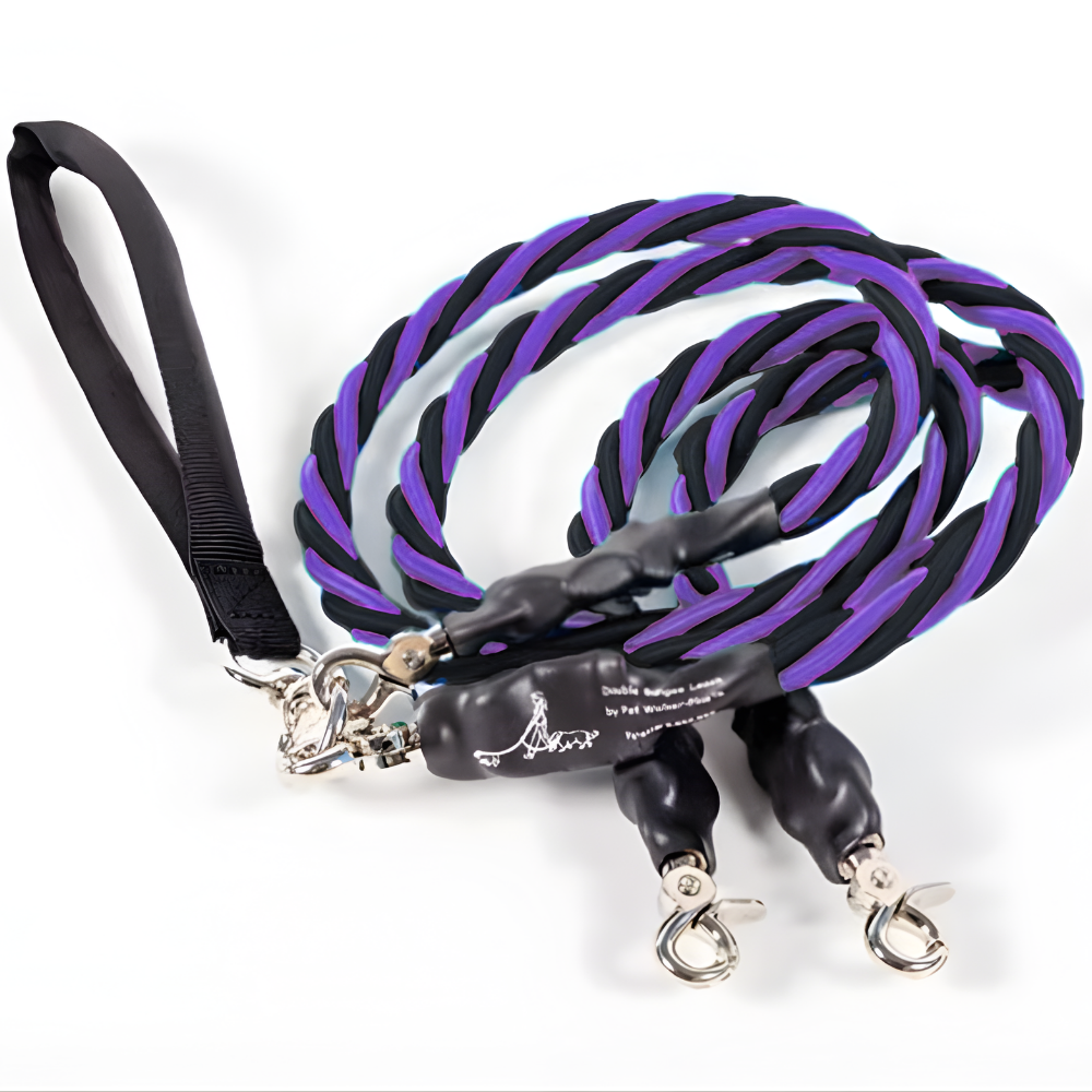 Pets Leash Double Nylon No Tangle Swivel Bungee Padded Handle