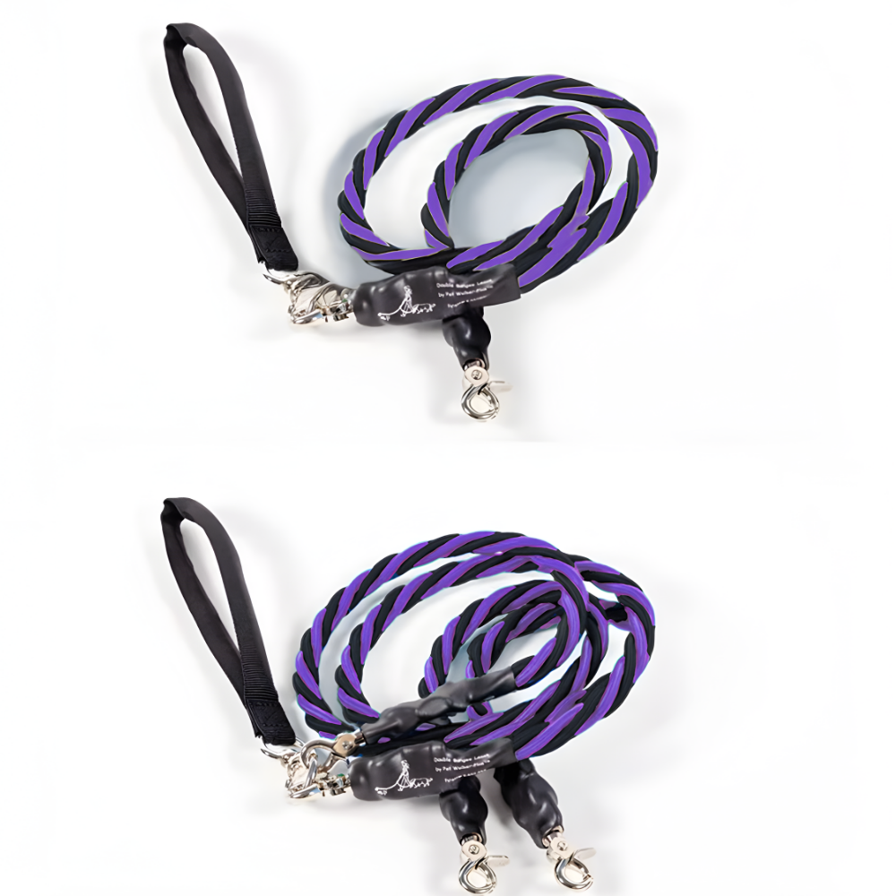 Pets Leash Double Nylon No Tangle Swivel Bungee Padded Handle