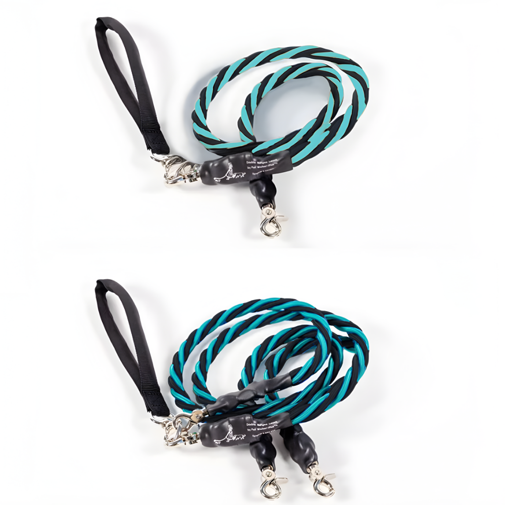 Pets Leash Double Nylon No Tangle Swivel Bungee Padded Handle