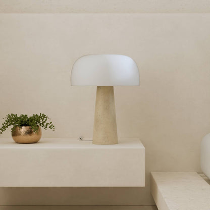 Bedside Lamps Travertine Base Opal Glass Shade