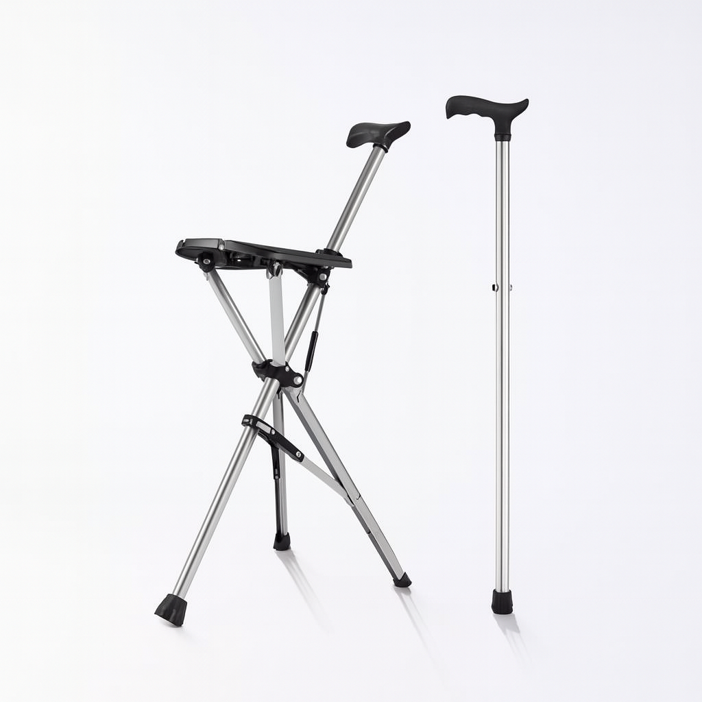 Canne de marche pliante en aluminium avec siège