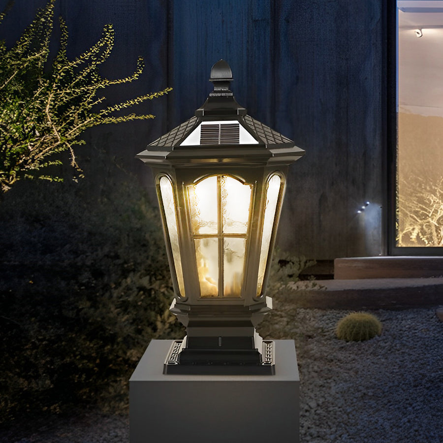 Farola solar LED negra para jardín al aire libre