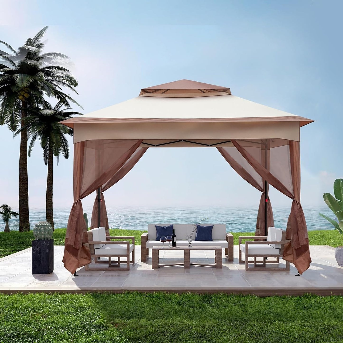 Tente tonnelle de jardin avec côtés en maille