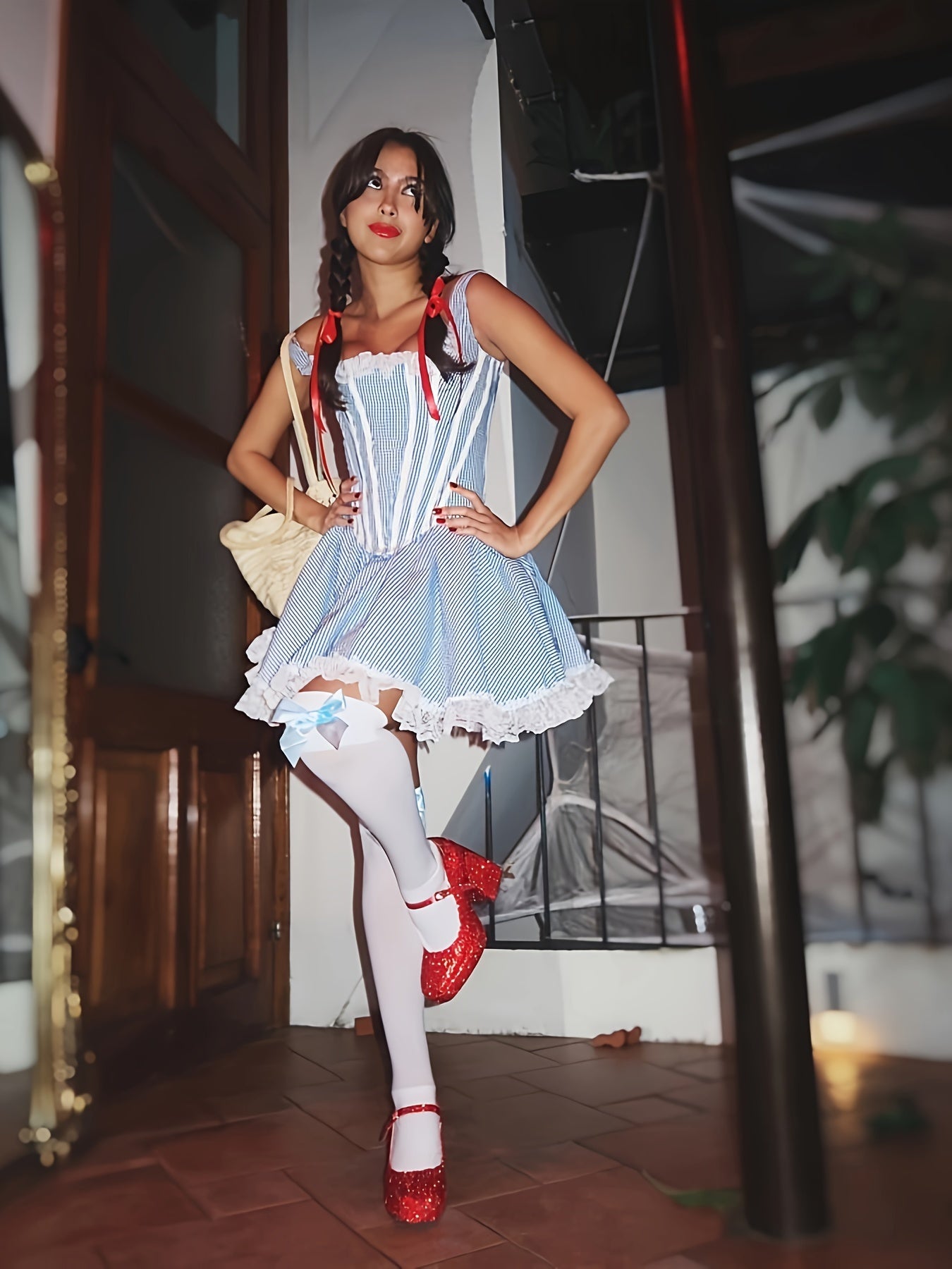 Vestido de Disfraz de Halloween a Rayas Vintage para Mujer | Encaje Corto
