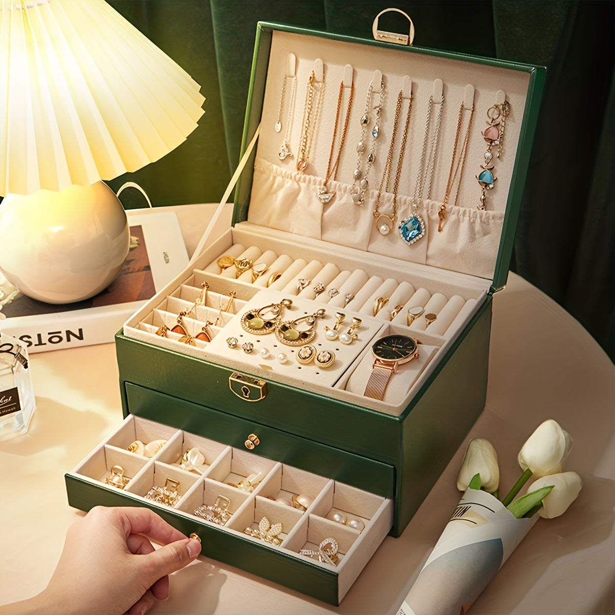 Joyero organizador de cuero para accesorios