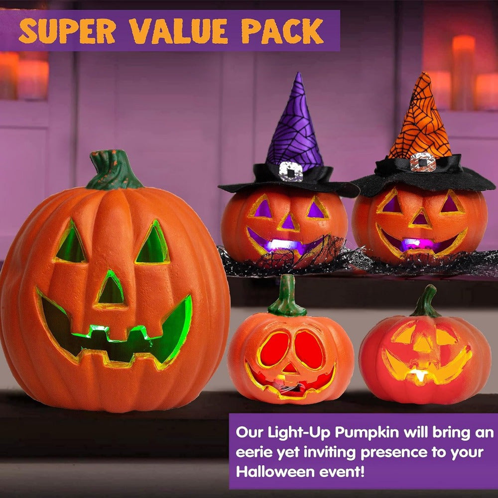 Conjunto de decoración de calabaza de Halloween luminosa con luz | Funciona con pilas