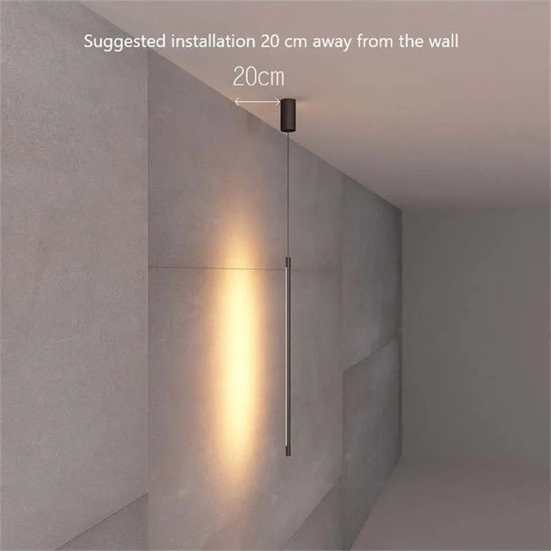 Pendant Light Slim Black Metal Bedroom Lamp