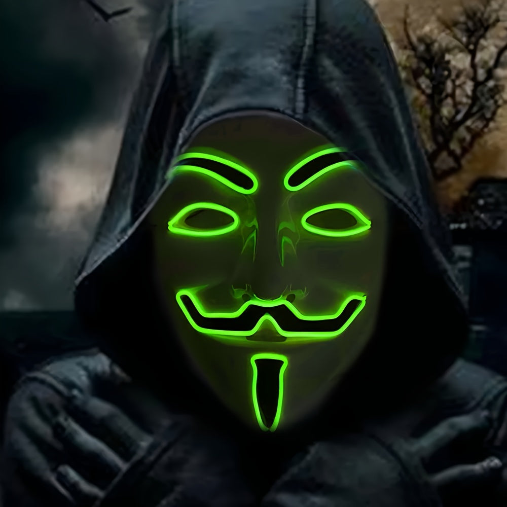 Máscara de Halloween LED aterradora para hombre | Disfraz anónimo iluminado