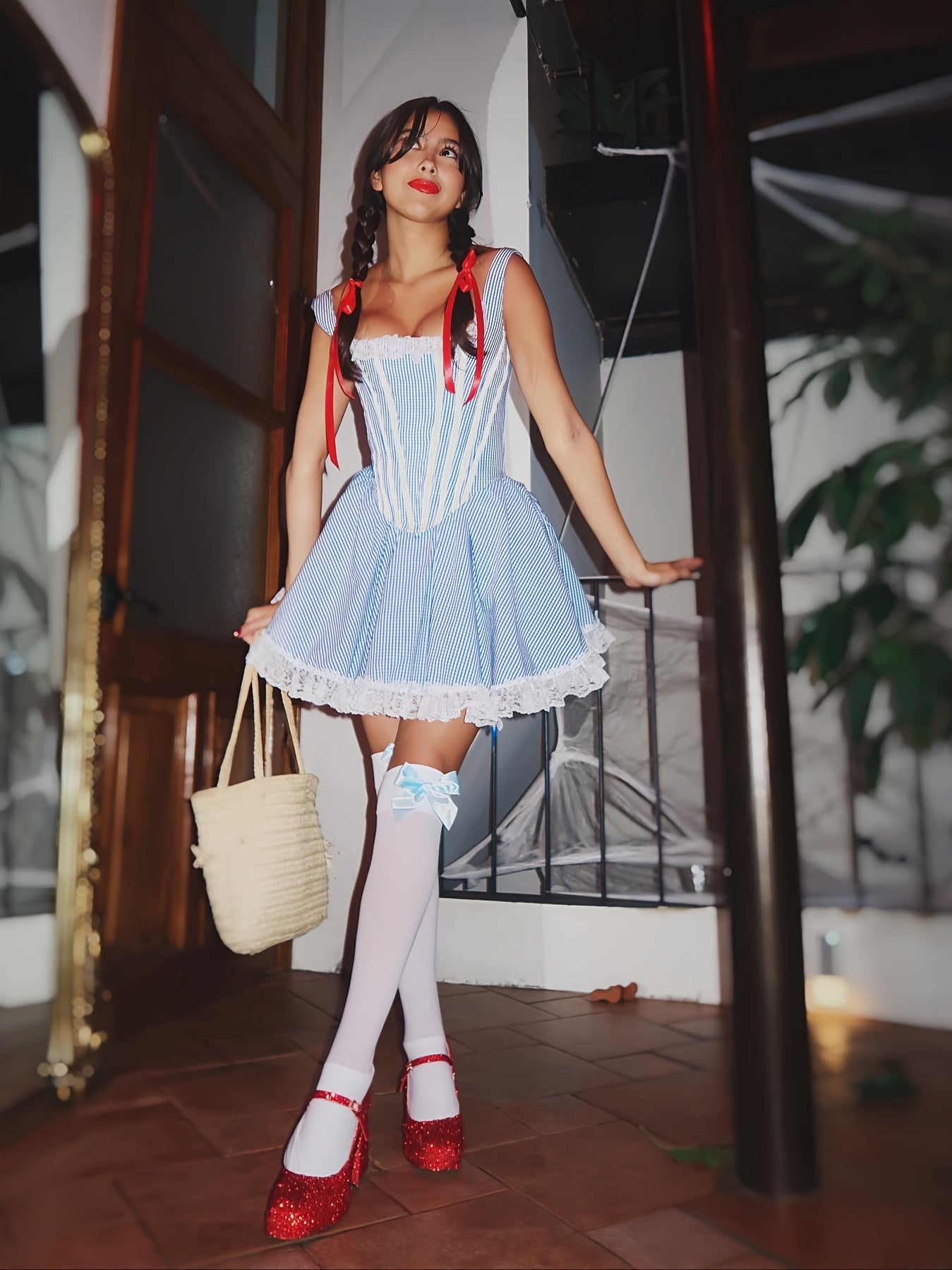 Vestido de Disfraz de Halloween a Rayas Vintage para Mujer | Encaje Corto