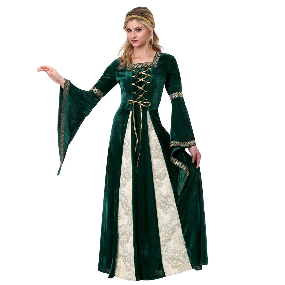 Women’s Medieval Lace Up Halloween Costume Dress | Long Sleeve Maxi