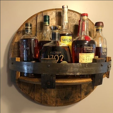 Rustic Oak Wall Shelf for Whiskey Bottles