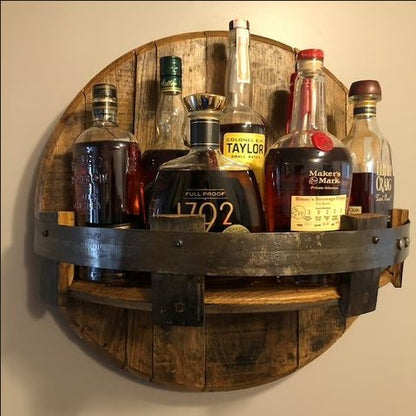 Rustic Oak Wall Shelf for Whiskey Bottles