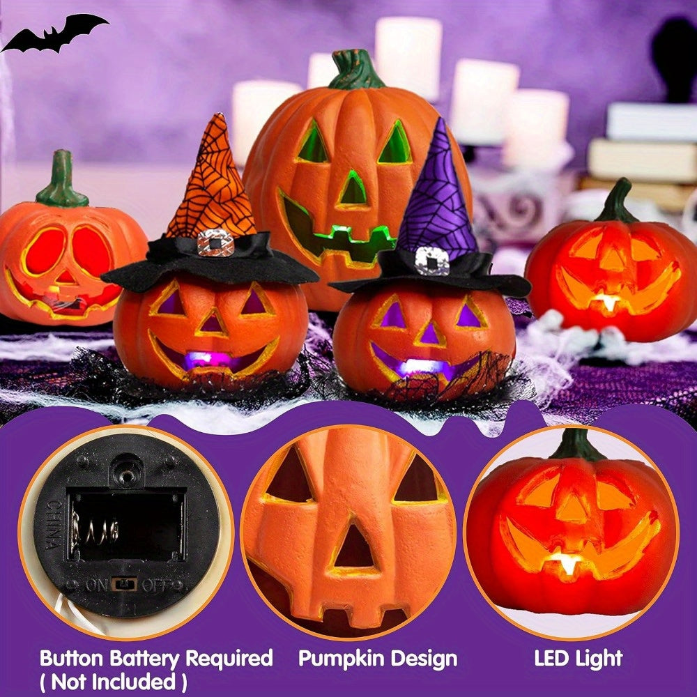 Conjunto de decoración de calabaza de Halloween luminosa con luz | Funciona con pilas