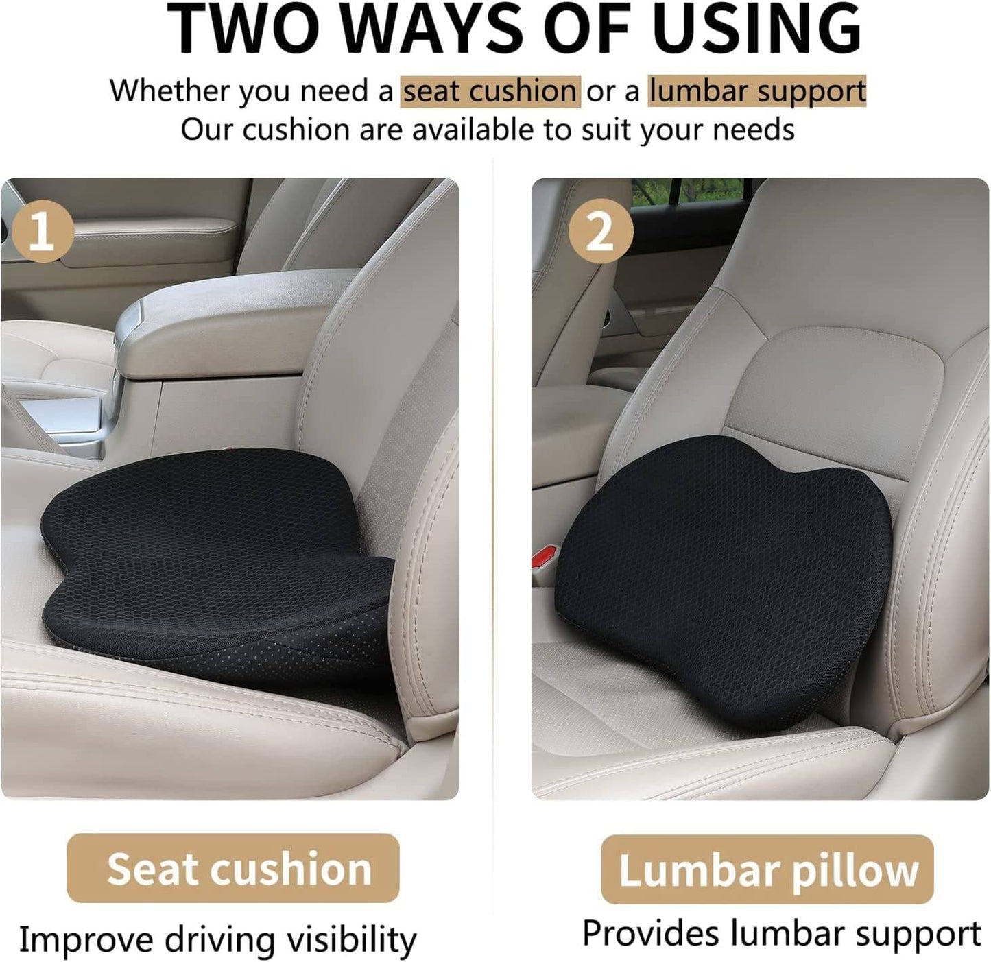 Coussin de siège auto avec support en mousse à mémoire de forme