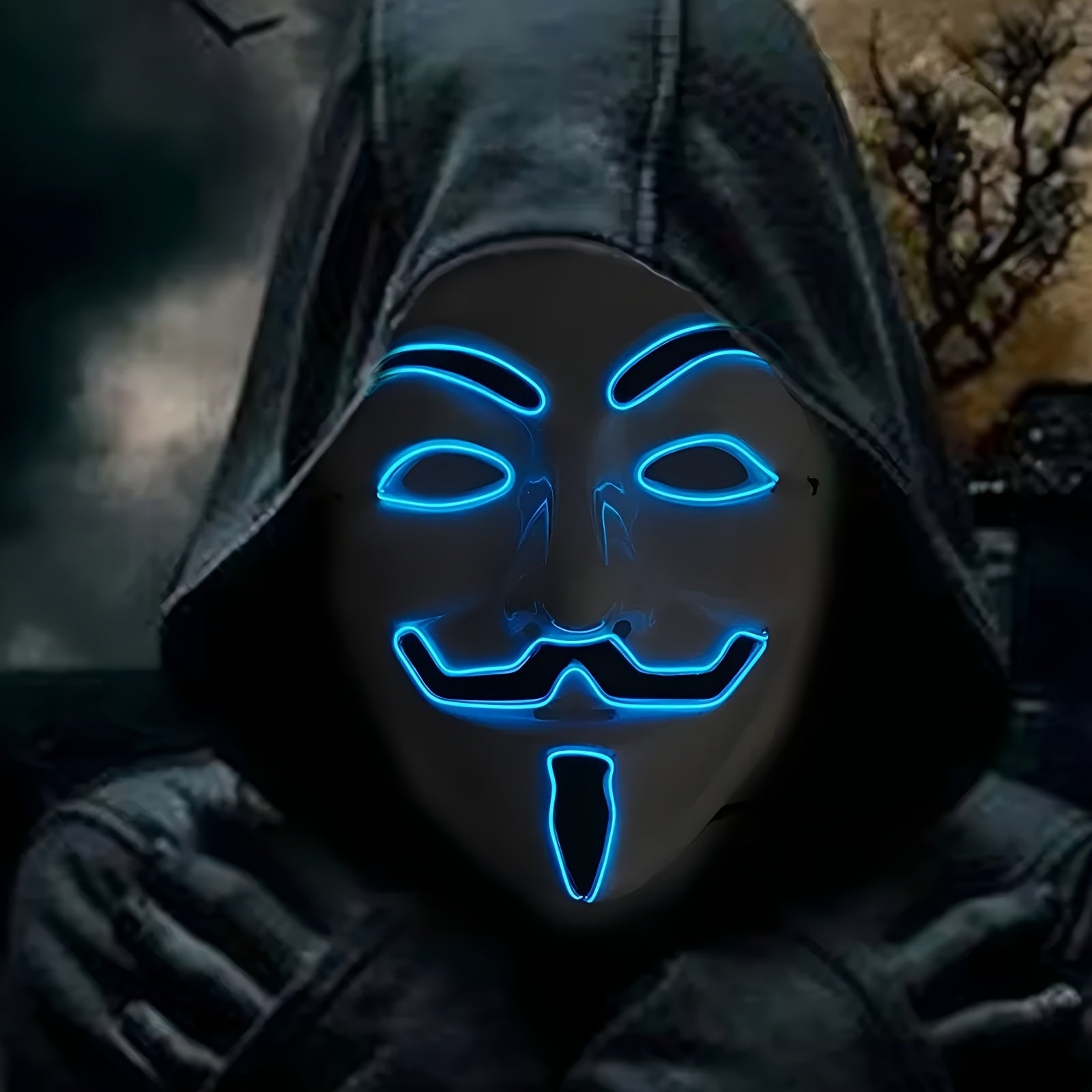 Máscara de Halloween LED aterradora para hombre | Disfraz anónimo iluminado