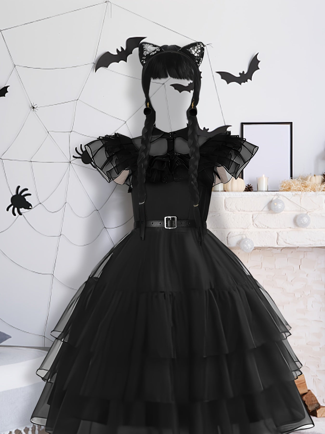 Conjunto de vestido de disfraz de Halloween gótico en capas para mujer | Midi con volantes
