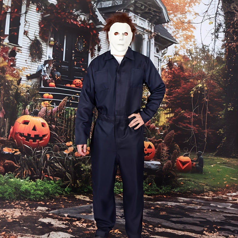 Męski kombinezon na Halloween z długim rękawem | Maska horroru
