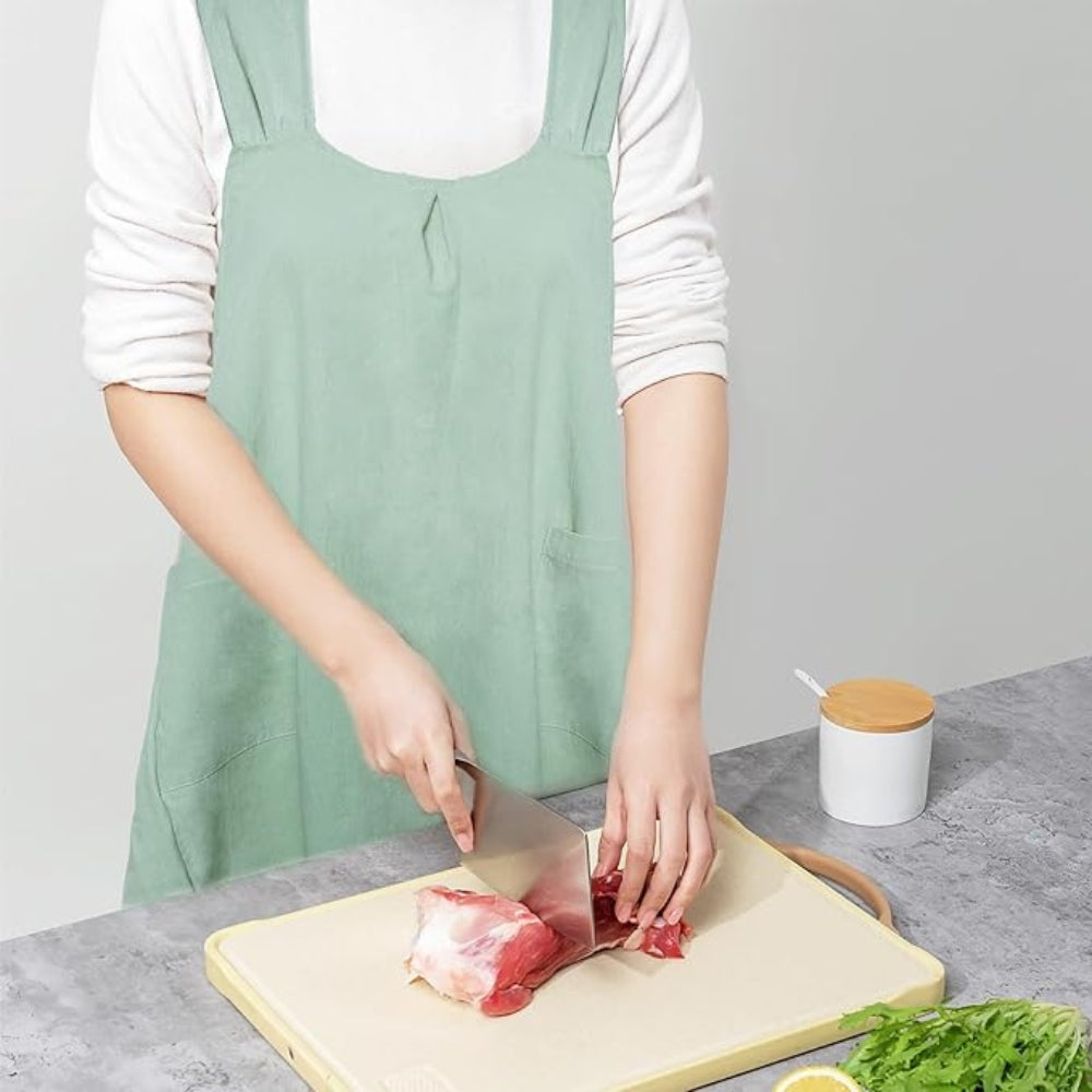 Tablier croisé en coton et lin avec poches