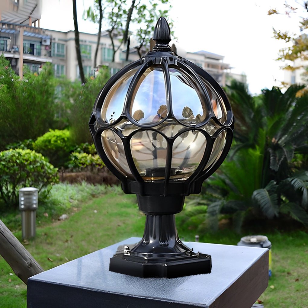 Farola vintage con forma de globo de cristal para exteriores